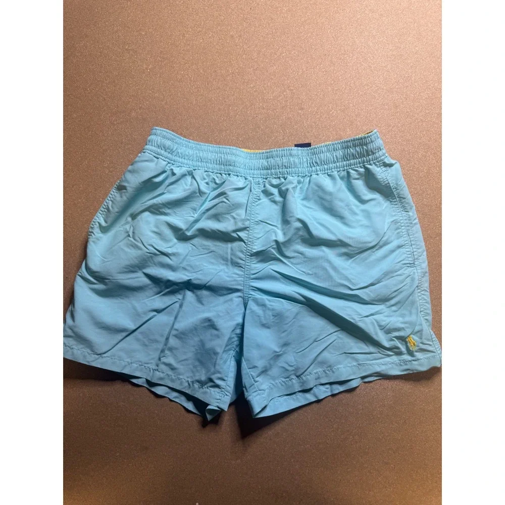 Polo Ralph Lauren Swim Trunks Shorts - Blue, Yellow Trim,‎ Back Pocket, L